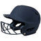 Navy blue softball helmet with face guard on a white background