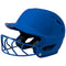 Blue softball helmet with face guard on a white background