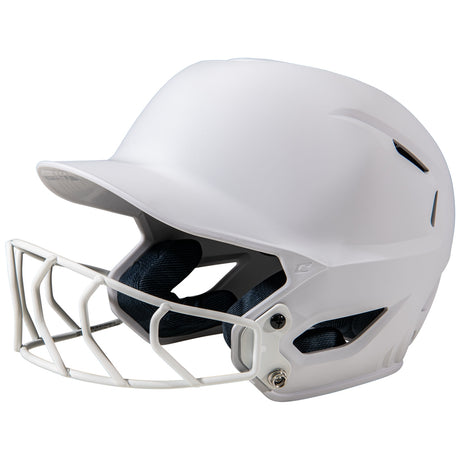 White softball helmet with face guard on a white background