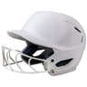 White softball helmet with face guard on a white background