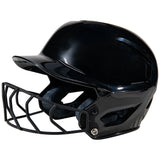 Black softball helmet with face guard on a white background