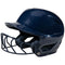 Navy blue softball helmet with face mask on a white background