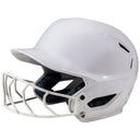 White softball helmet with face guard on a white background