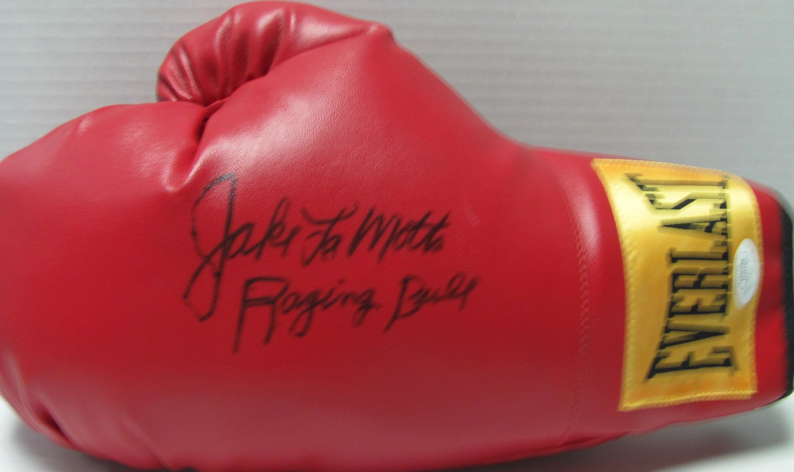Jake LaMotta Autographed Red Everlast Left Boxing Glove JSA COA Inscribed Raging Bull
