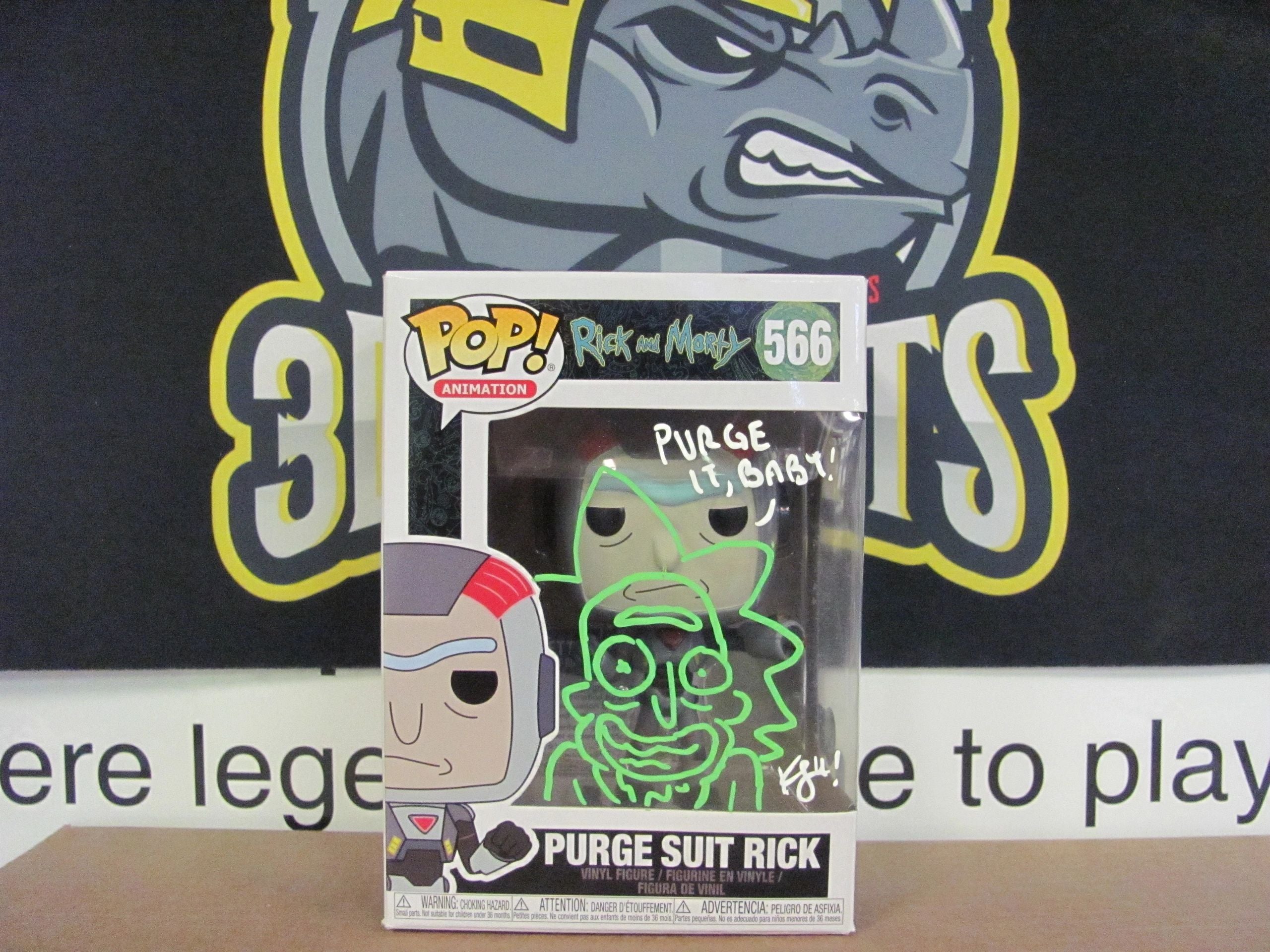 Kyle Starks Funko POP! Animation Rick and Morty #566 Purge Suit Rick Vinyl Inscribed "Purge it, Baby!" W/Beckett COA