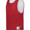 Red mesh sports vest with a white label on a white background