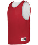 Red mesh sports vest with a white label on a white background