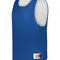 Blue mesh pinnie with white accents on a white background