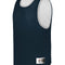 Navy blue mesh pinnie with white accents on a white background
