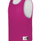 Purple mesh sports vest with a white label on a white background