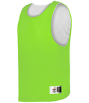 Green mesh sports vest with a brand label on a white background