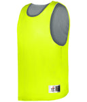 Yellow pinnie with gray mesh back on a white background