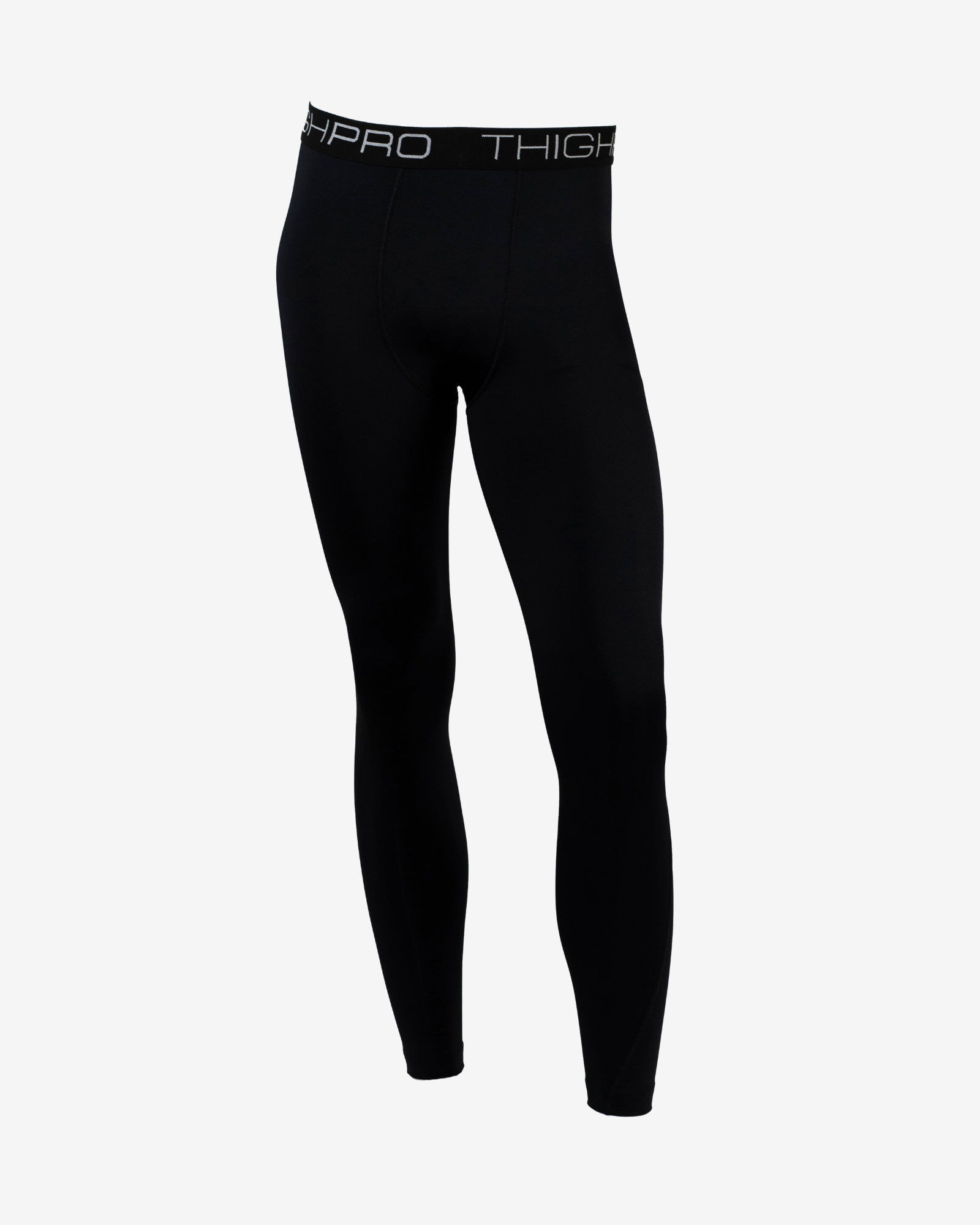 Black compression leggings with visible branding on a white background