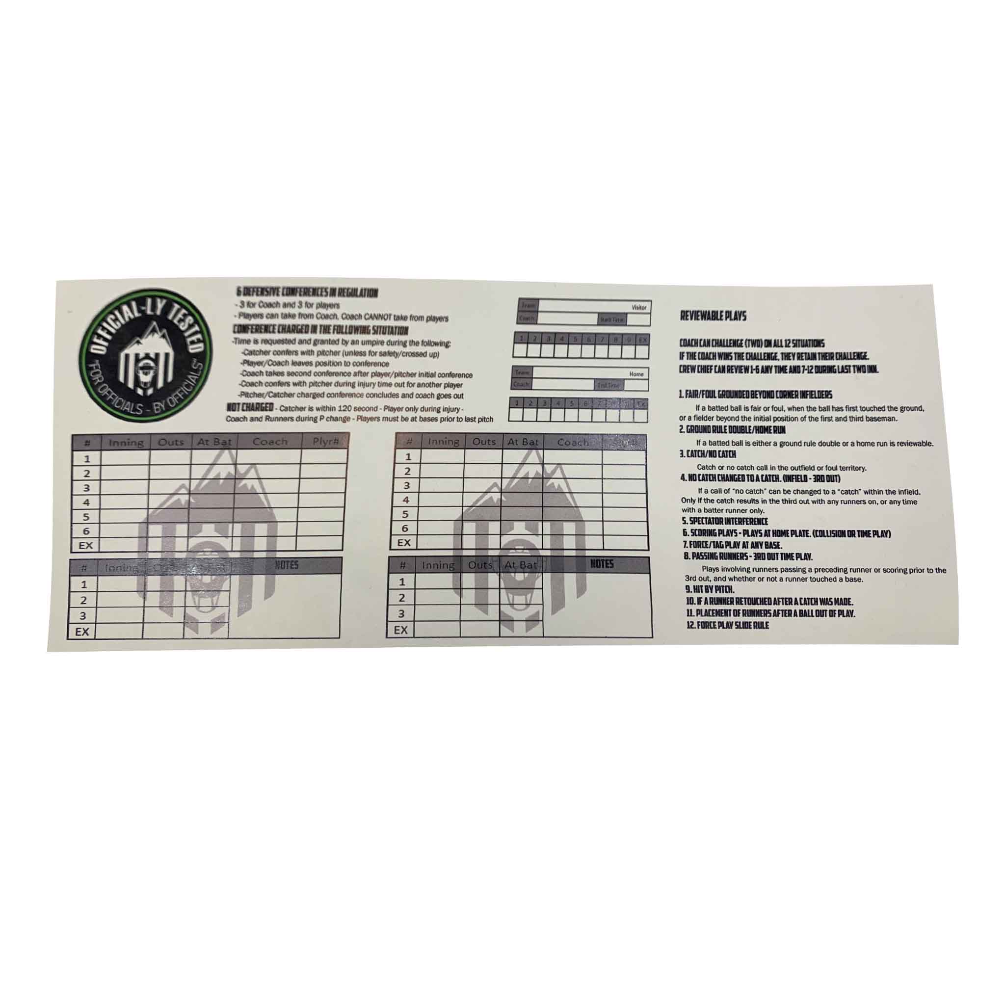 Out West Officials Game Card Tracker and Reference Guide™