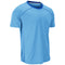 A light blue short-sleeve athletic t-shirt with a contrasting dark blue crew neck collar and subtle seam detailing, shown on a plain white background.