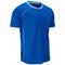 A royal blue short-sleeve athletic t-shirt with light blue trim on the crew neck and white piping details along the shoulders and sides, shown on a plain white background.