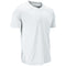 A white short-sleeve athletic t-shirt with a V-neck collar and raglan sleeves, shown on a plain white background.