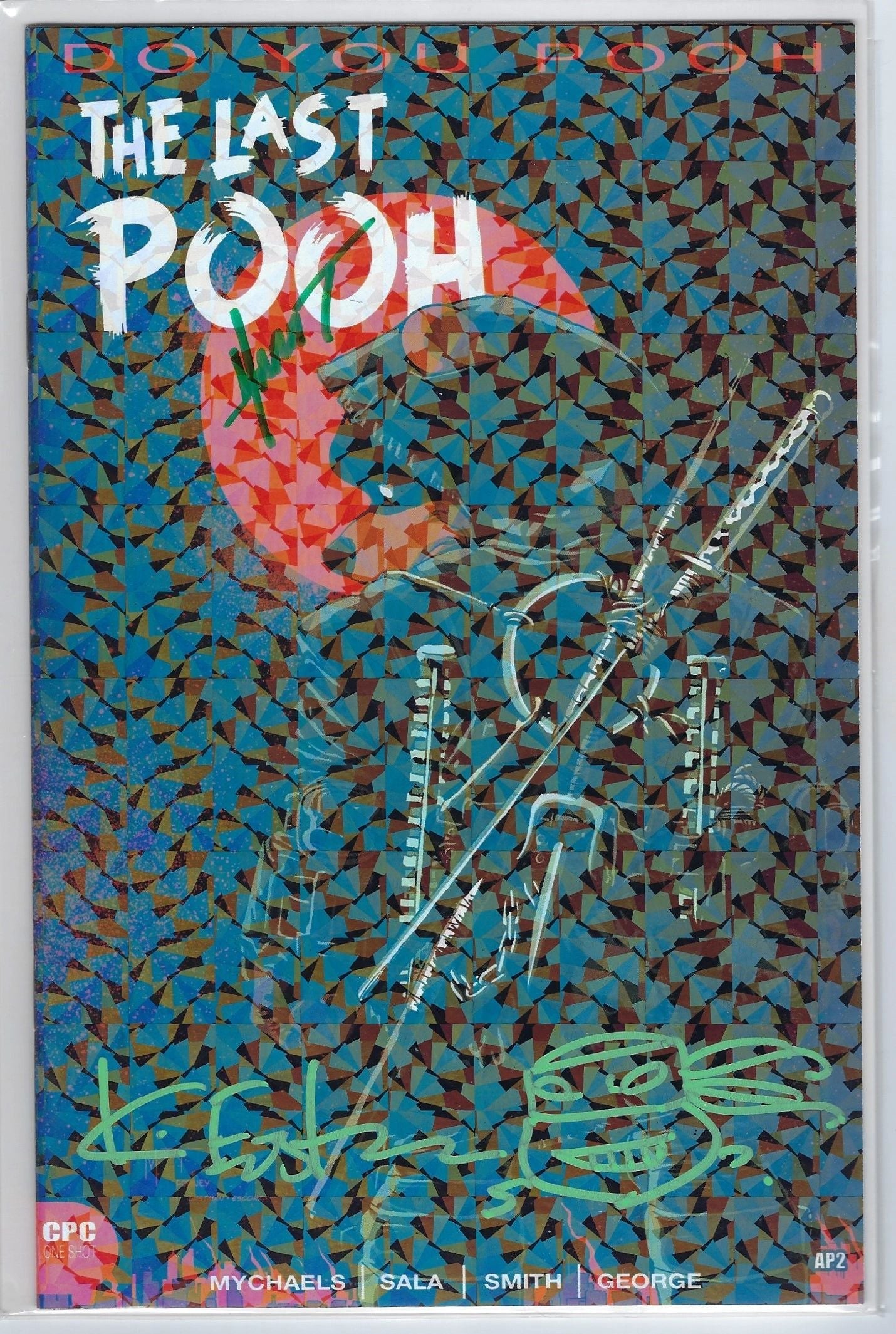 Do You Pooh TMNT The Last Ronin Homage Signed by Marat Mychaels & KEVIN EASTMAN CRYSTAL FOIL AP2 W/JSA COA