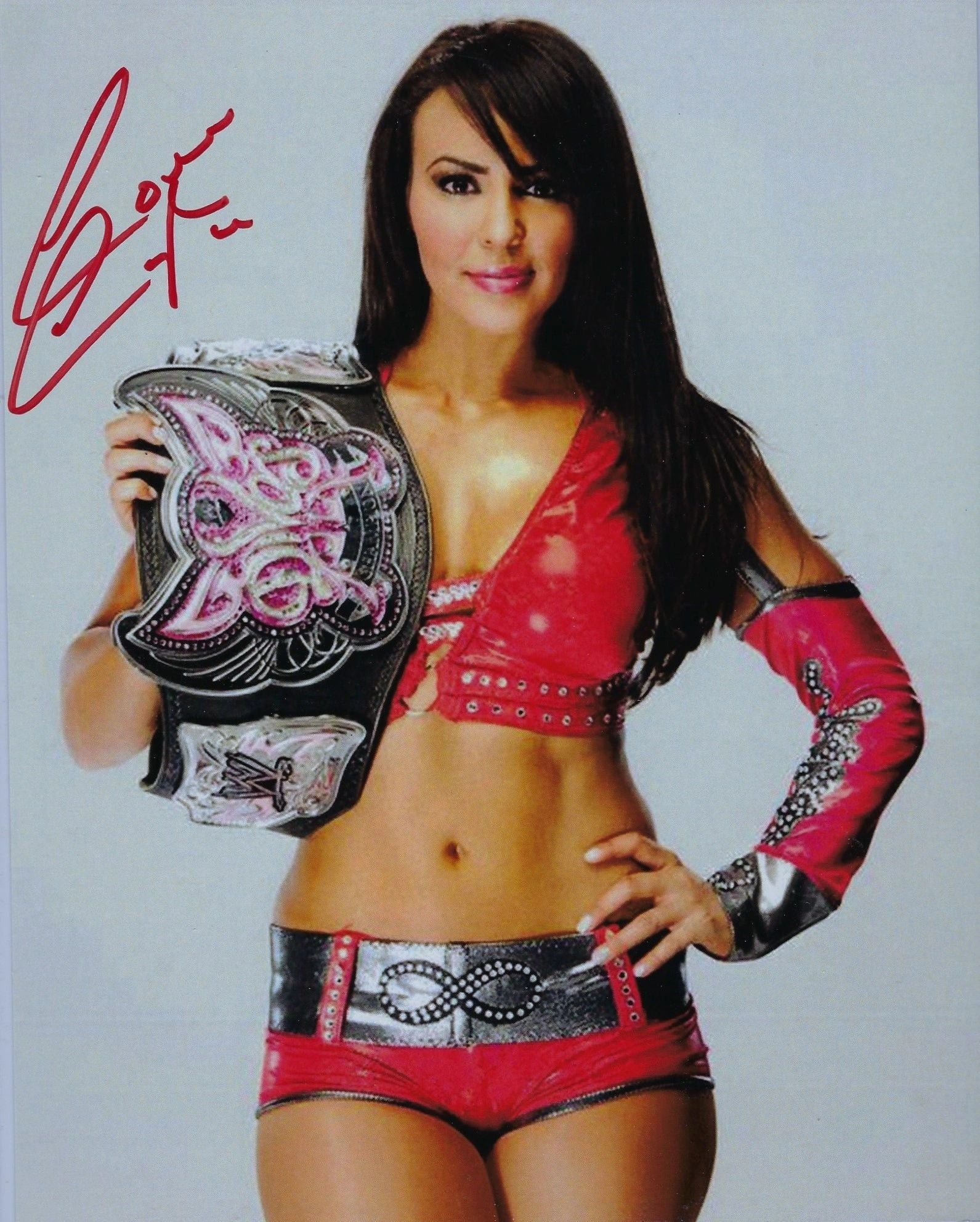 Layla Former WWE Divas & Women's Champion Signed 8x10 Red Gear W/Divas Belt