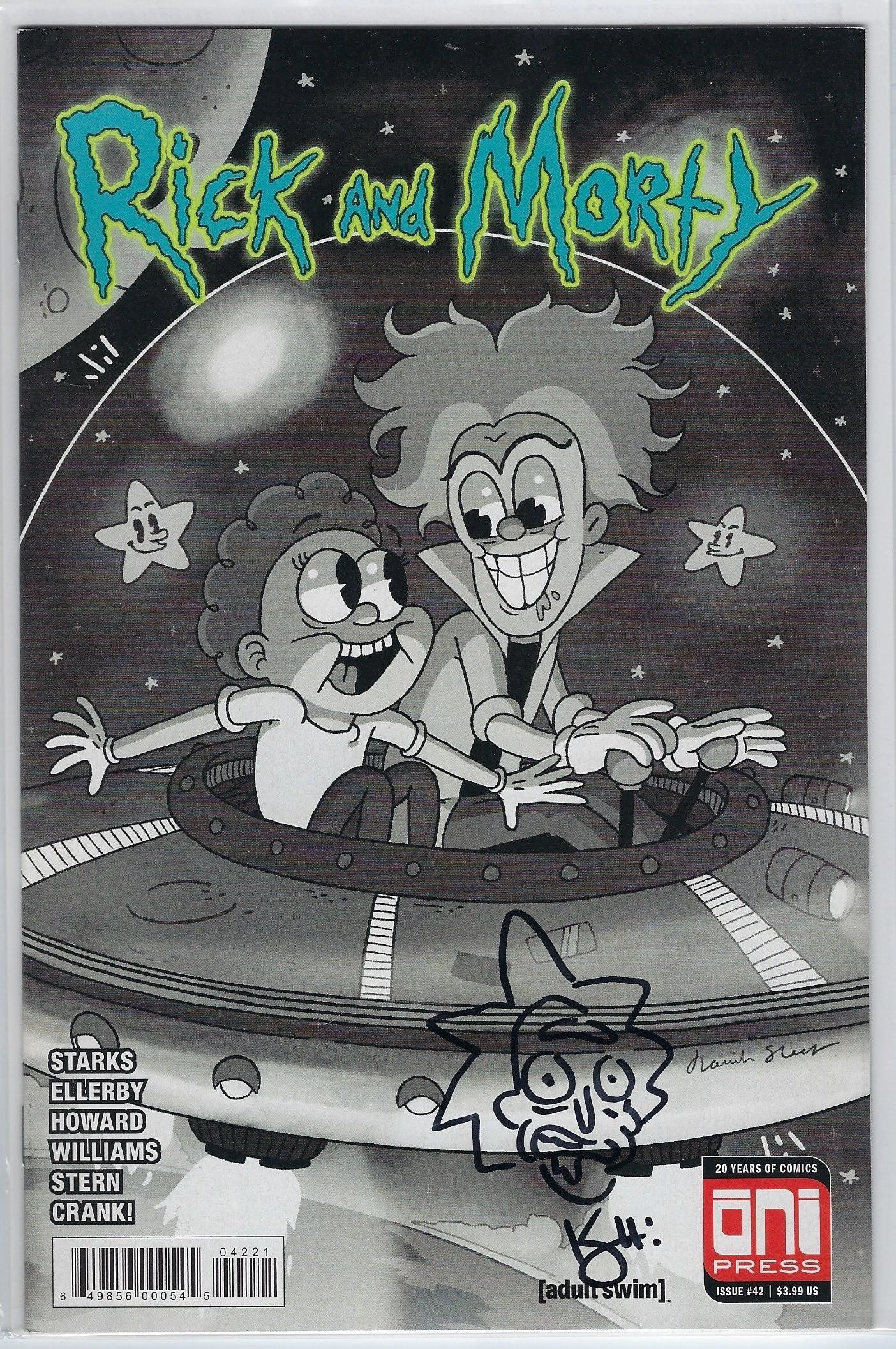 Kyle Starks Signed Rick & Morty Issue #42 Black & White with Remark of Professor W/Beckett COA