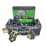 Open gray sports bag with various equipment on a white background, featuring the All-Star brand.