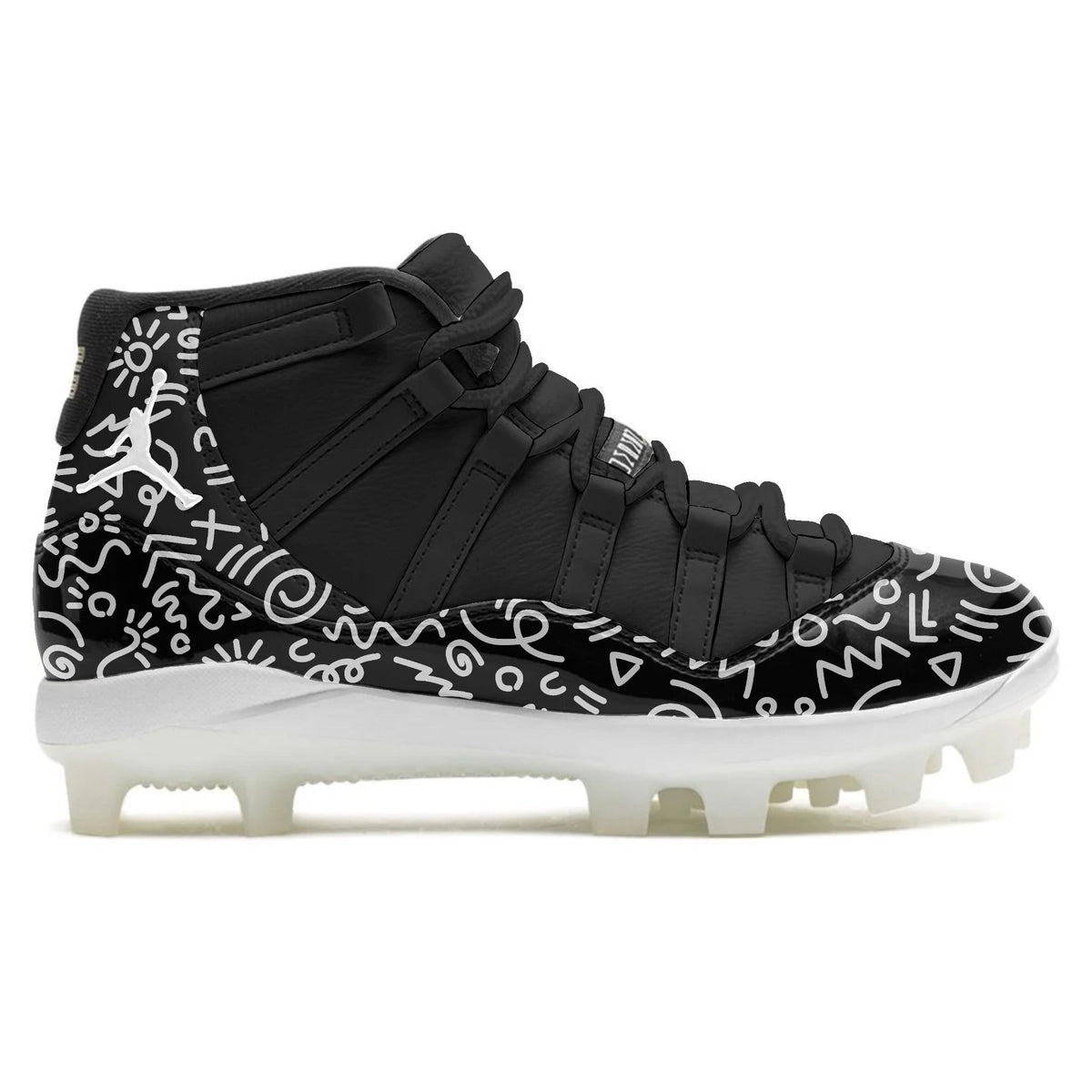 "Black & White Doodles" Jordan 11 Retro MCS Cleats