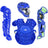 Blue catcher's gear set including helmet, chest protector, and leg guards on a white background