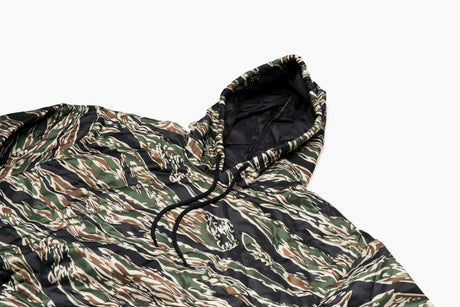 Camouflage-patterned hoodie on a white background