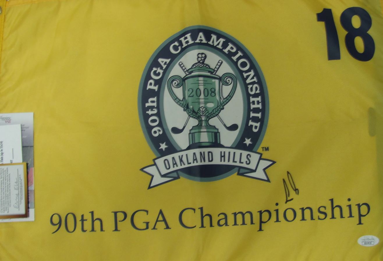 Ernie Els Autographed 90th PGA Championship Golf Flag (2008) Oakland Hills 18th Hole - W JSA/ Coa