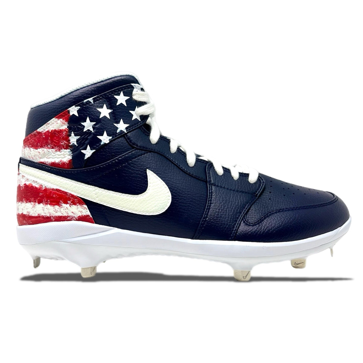 "Old Glory" Jordan 1 Retro Cleats - Size 13 Mid Top Metal