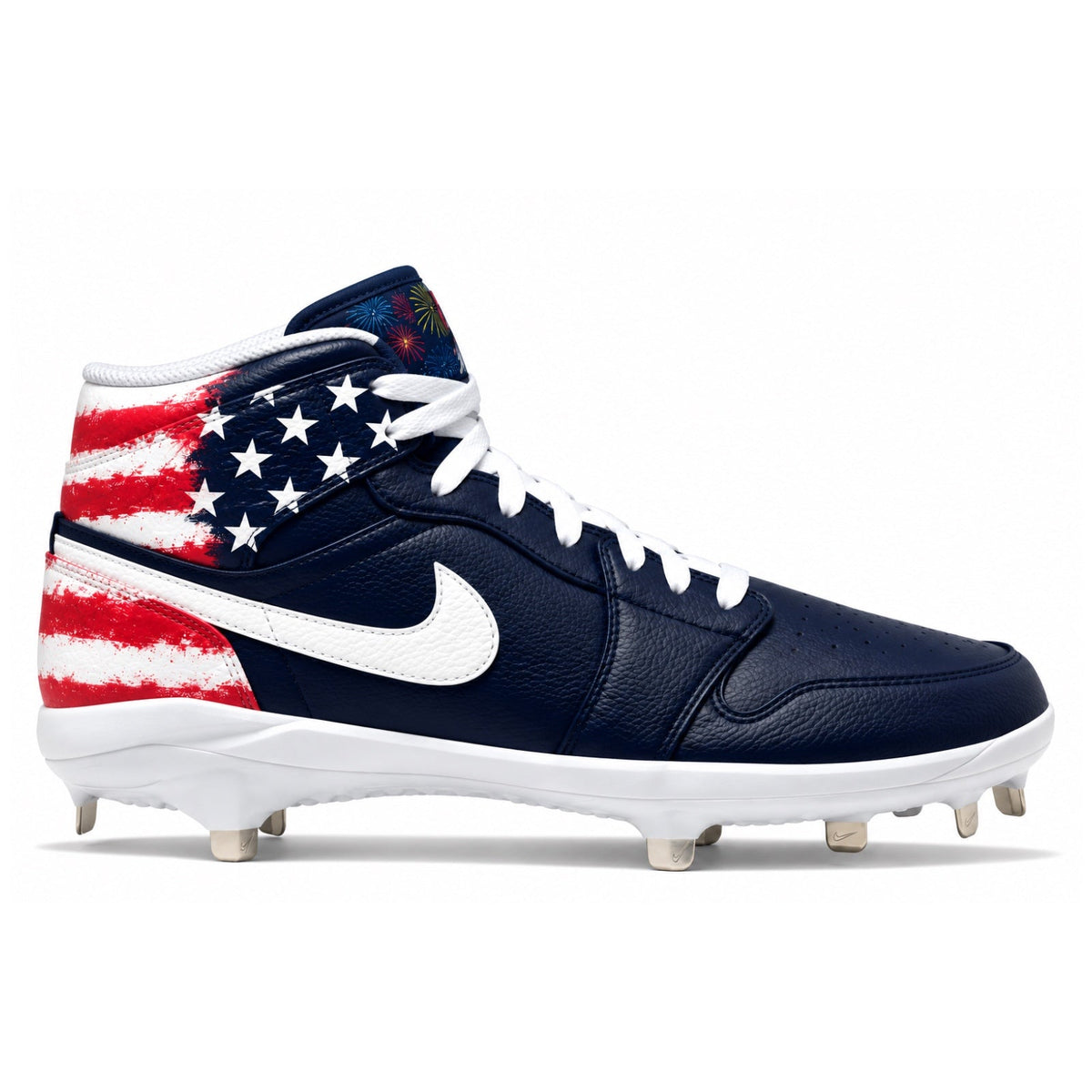 "Old Glory" Jordan 1 Retro Cleats - Size 13 Mid Top Metal