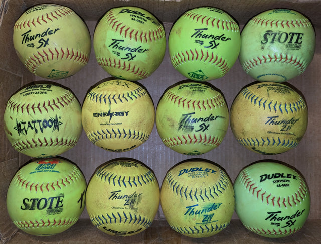 1 Dozen Used Slow Pitch Softballs - 12" (Good to Very Good) - Pro Game Sports