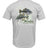 A short-sleeved grey polyester t-shirt with a graphic print of two bass fish and the brand name 'Mojo' on the back.