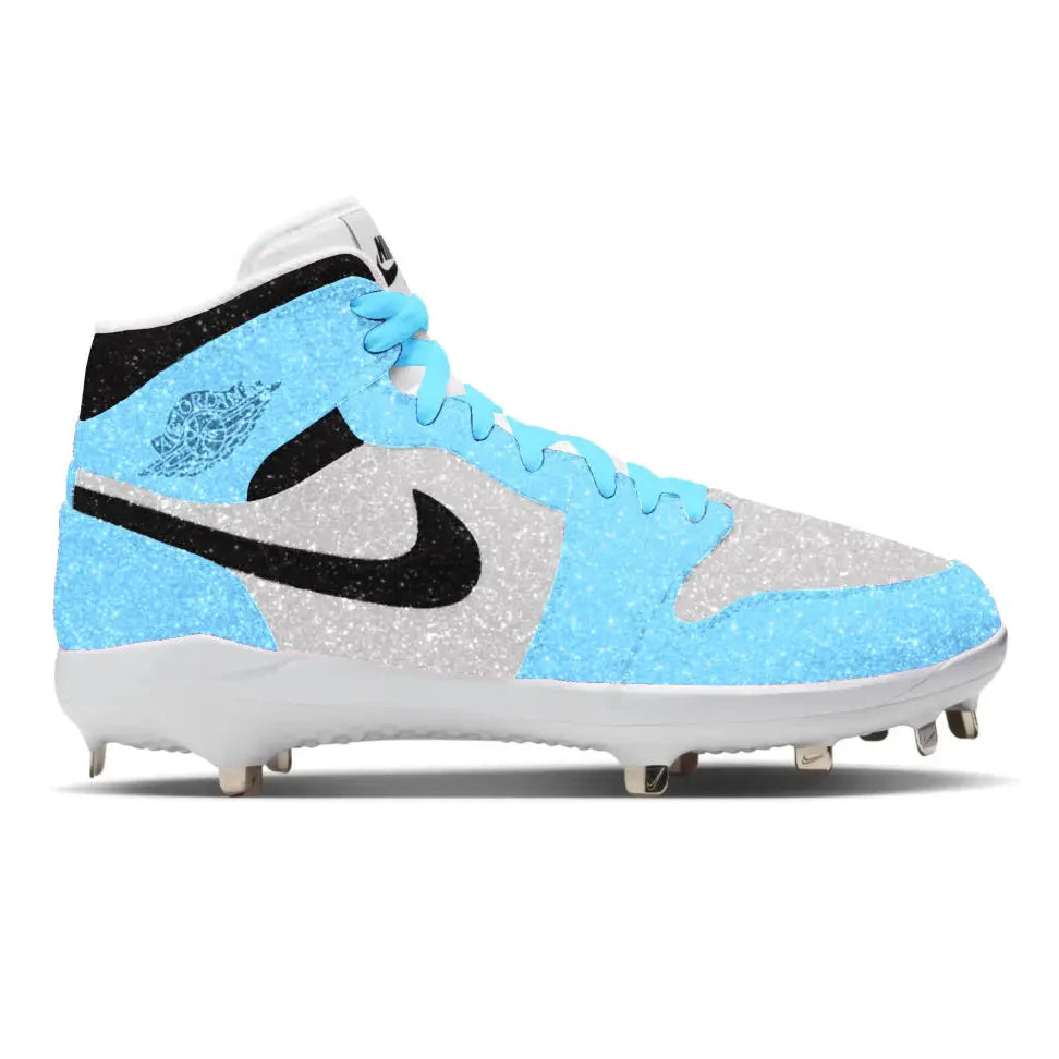 "University Blue Glitter" Jordan 1 Retro Cleats