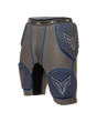 Gray and blue protective shorts with 'Vortex' branding on a white background