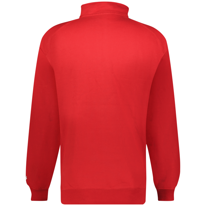 Red quarter-zip sweatshirt on a white background