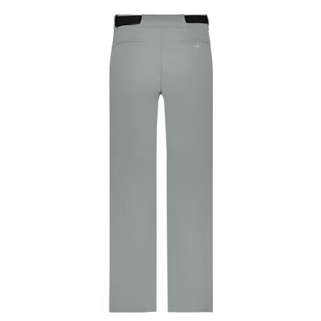 Gray pants with black waistband on a white background