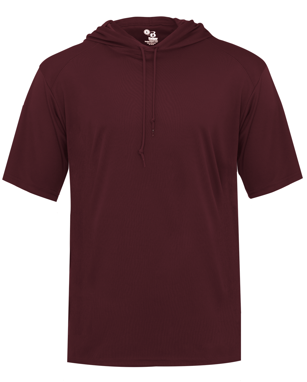 Maroon hoodie with a short sleeve design on a white background