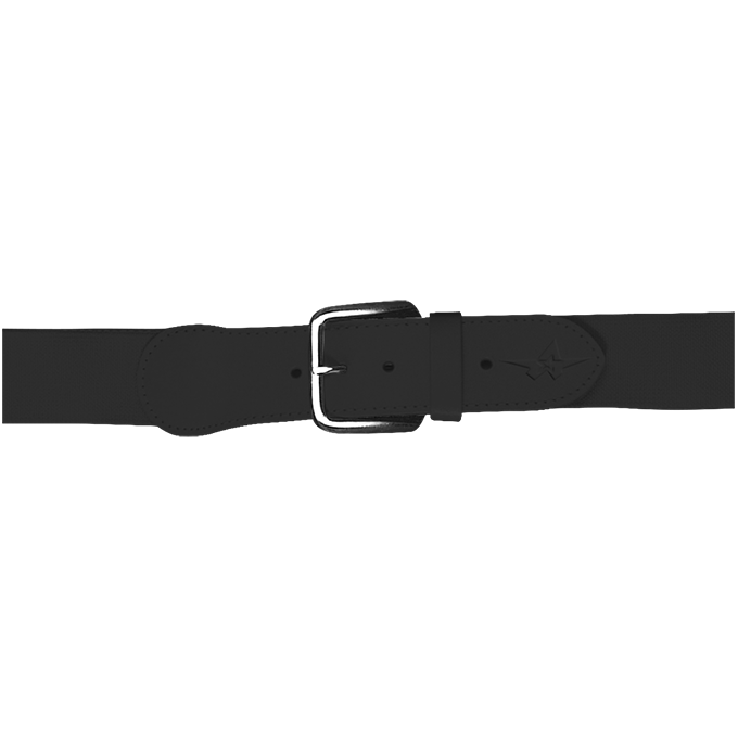Black belt with a silver buckle on a white background