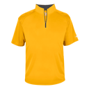 Yellow short-sleeve shirt with a quarter zip on a white background