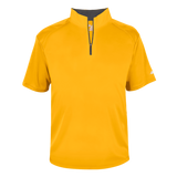 Yellow short-sleeve shirt with a quarter zip on a white background