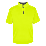 Yellow short-sleeve shirt with a brand logo on a white background