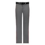 Gray pants with red accents and a black belt on a white background