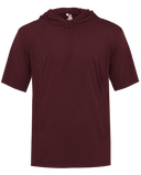 Maroon hoodie with a short sleeve design on a white background