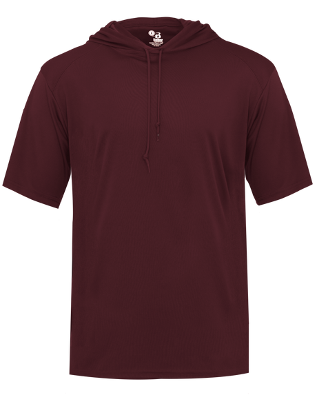Maroon hoodie with a short sleeve design on a white background