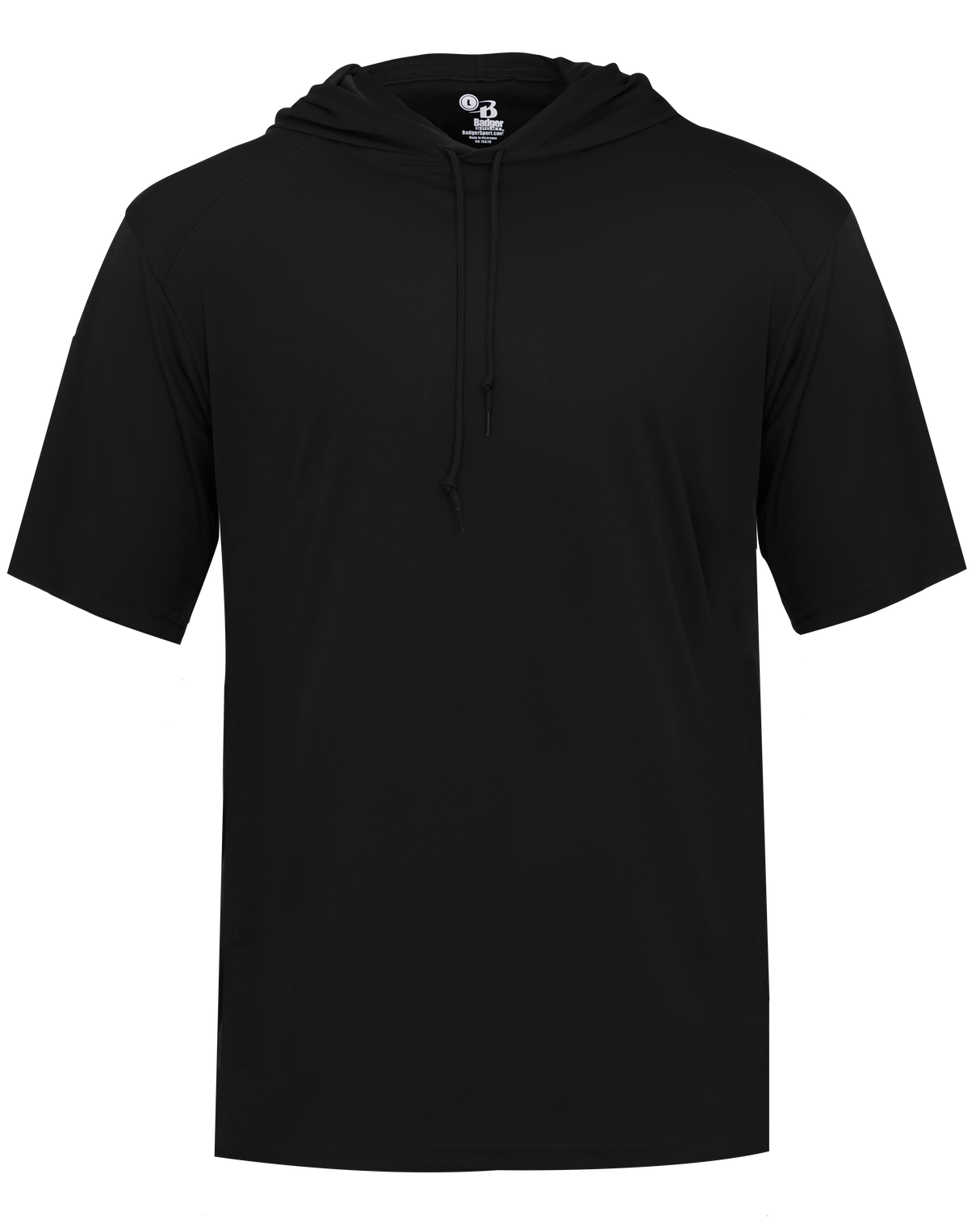 Black short-sleeve hoodie on a white background