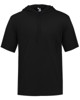 Black short-sleeve hoodie on a white background