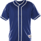 Blue baseball jersey with white accents on a white background