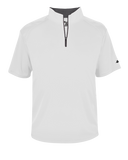 White short-sleeve shirt with a zipper on a white background