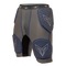 Gray and blue protective shorts with 'Vortex' branding on a white background